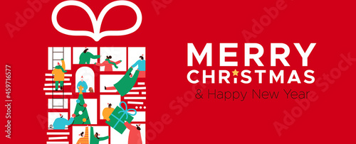 Christmas New Year people online gift banner