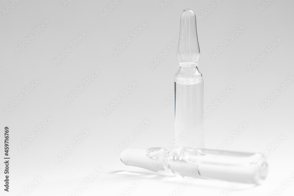 Glass medical ampoules for injection. Ampoules with vaccine, medicine, collagen, vitamins Glass medical ampoules for injection. Ampoules with vaccine, medicine, collagen, vitamins