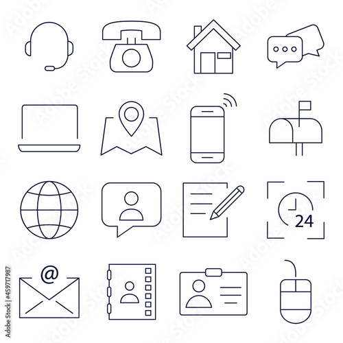 contact icons set. contact  pack symbol vector elements for infographic web