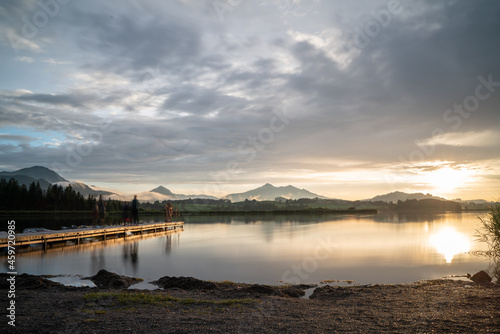 Sunset at the lake and beach with clouds