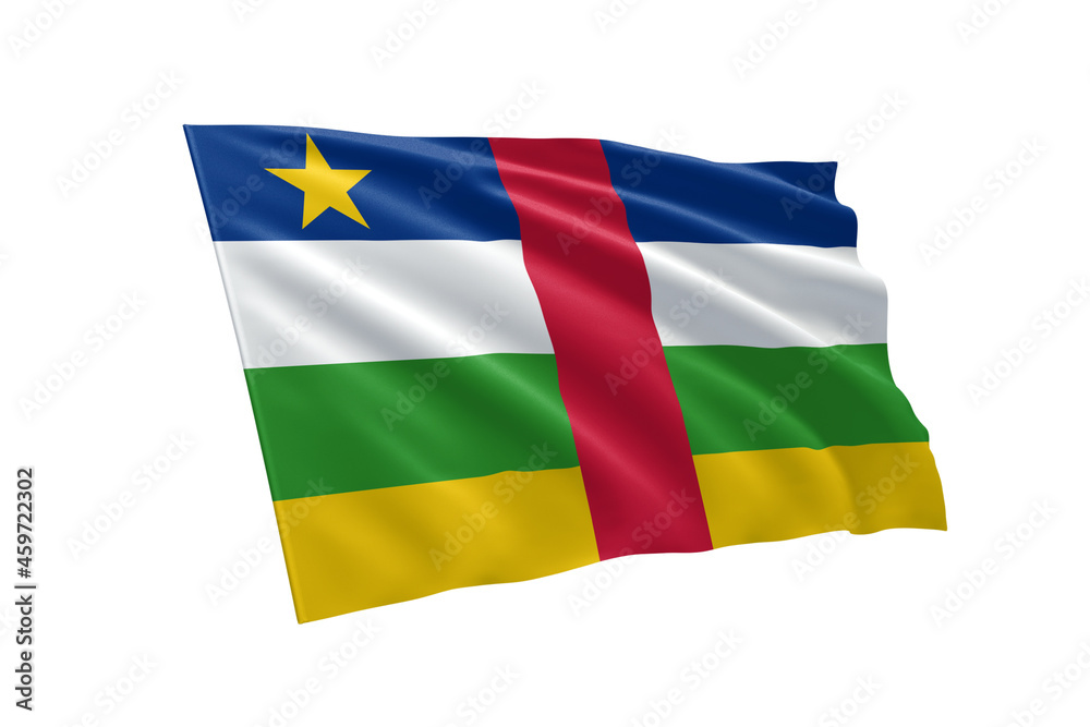 3D illustration flag of Central African Republic. Central African Republic flag isolated on white background. 3D illustration flag of Central African Republic. Central African Republic flag isolated on white background.