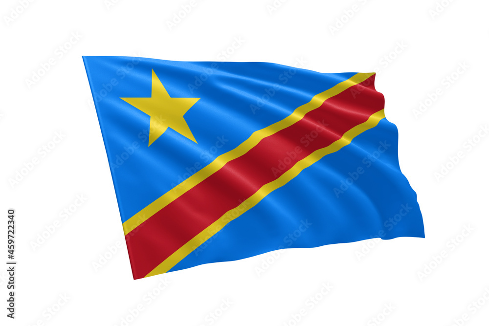 3D illustration flag of Congo. Congo flag isolated on white background. 3D illustration flag of Congo. Congo flag isolated on white background.