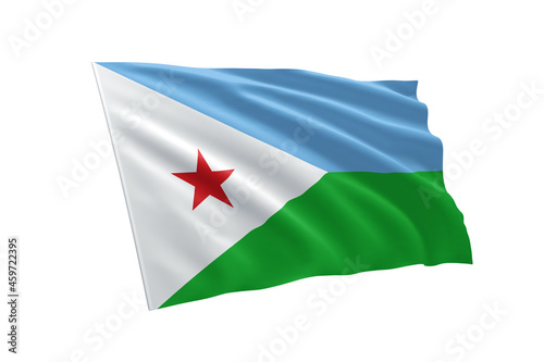3D illustration flag of Djibouti. Djibouti flag isolated on white background.