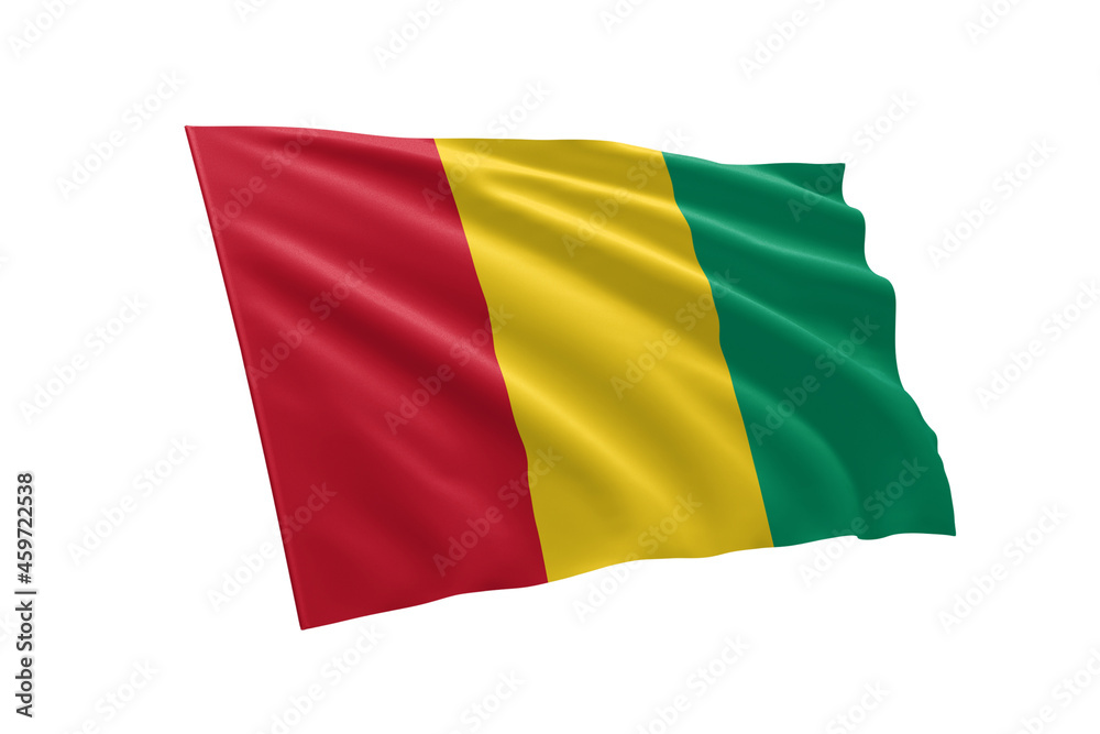3D illustration flag of Guinea. Guinea flag isolated on white background.