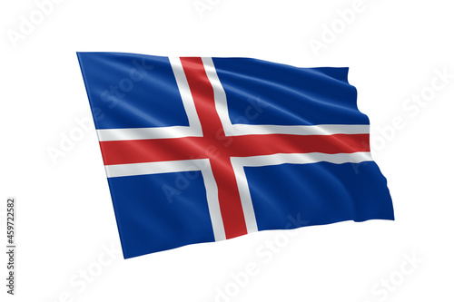 3D illustration flag of Iceland. Iceland flag isolated on white background.