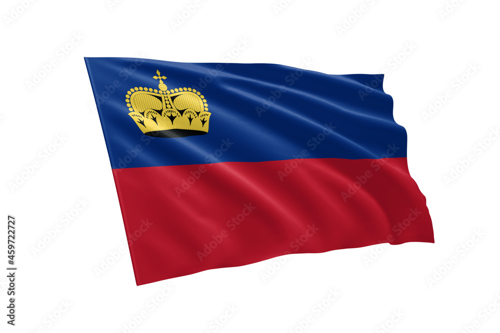 Fototapeta premium 3D illustration flag of Liechtenstein. Liechtenstein flag isolated on white background.