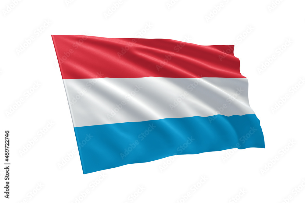 3D illustration flag of Luxembourg. Luxembourg flag isolated on white background.