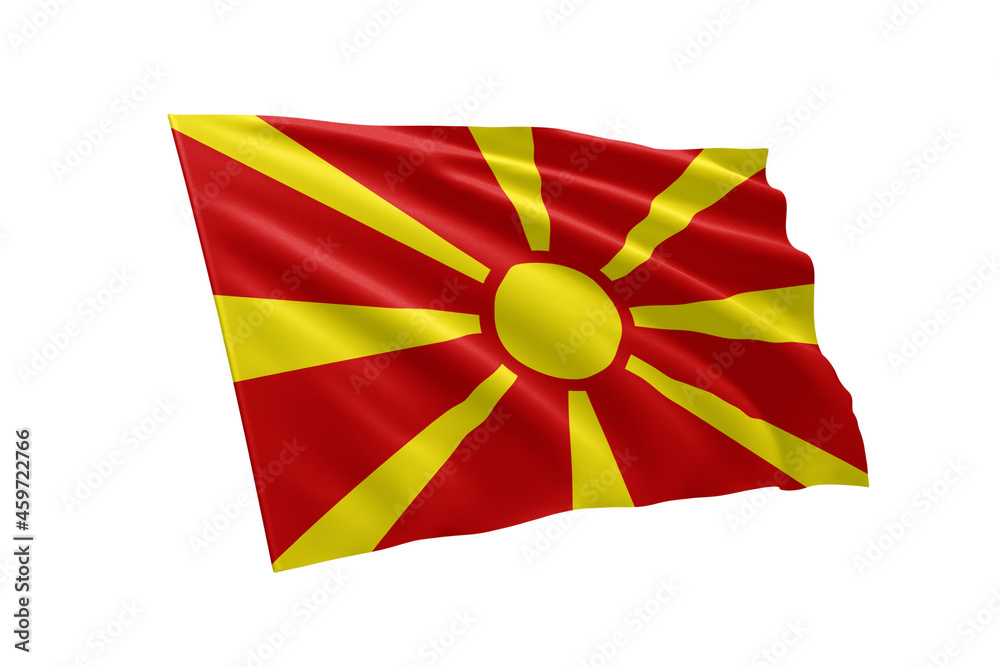 3D illustration flag of Macedonia. Macedonia flag isolated on white background.