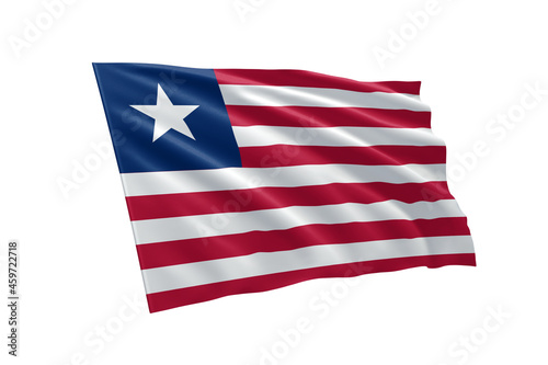 3D illustration flag of Liberia. Liberia flag isolated on white background.