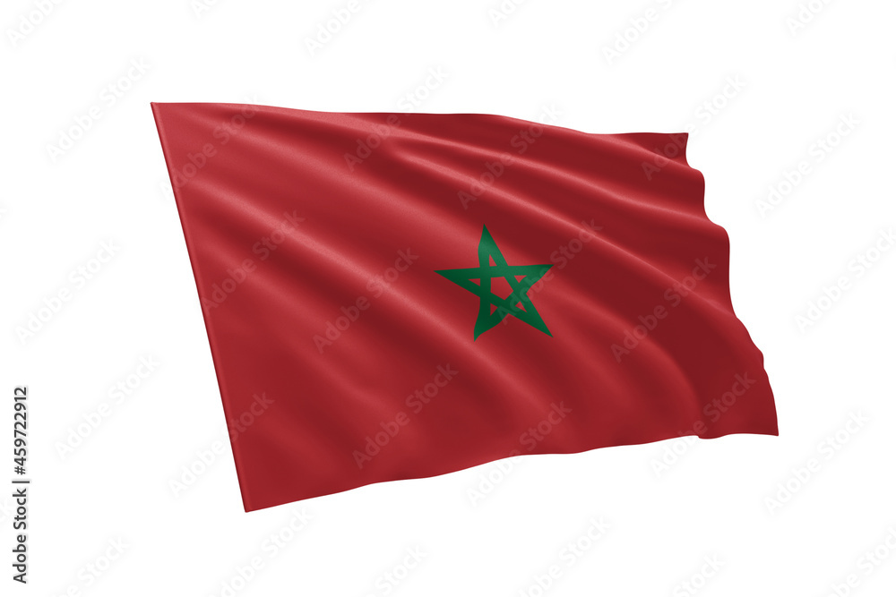 3D illustration flag of Morocco. Morocco flag isolated on white background.