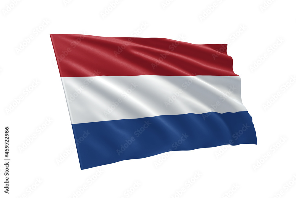 3D illustration flag of Netherlands. Netherlands flag isolated on white background. 3D illustration flag of Netherlands. Netherlands flag isolated on white background.