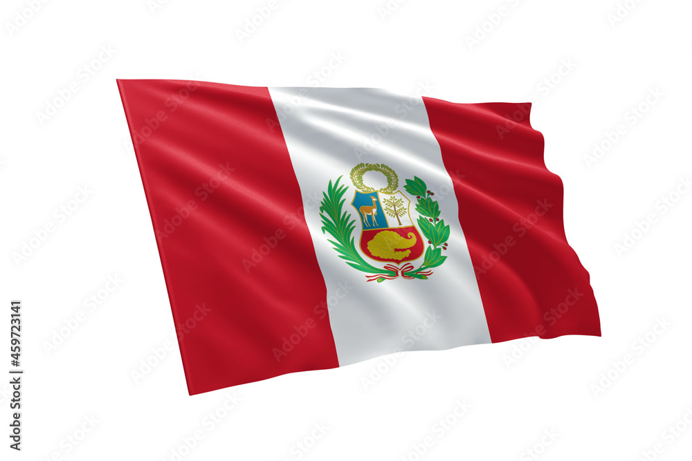 Naklejka premium 3D illustration flag of Peru. Peru flag isolated on white background.