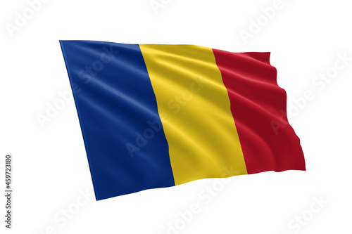 3D illustration flag of Romania. Romania flag isolated on white background.