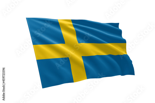 3D illustration flag of Sweden. Sweden flag isolated on white background.