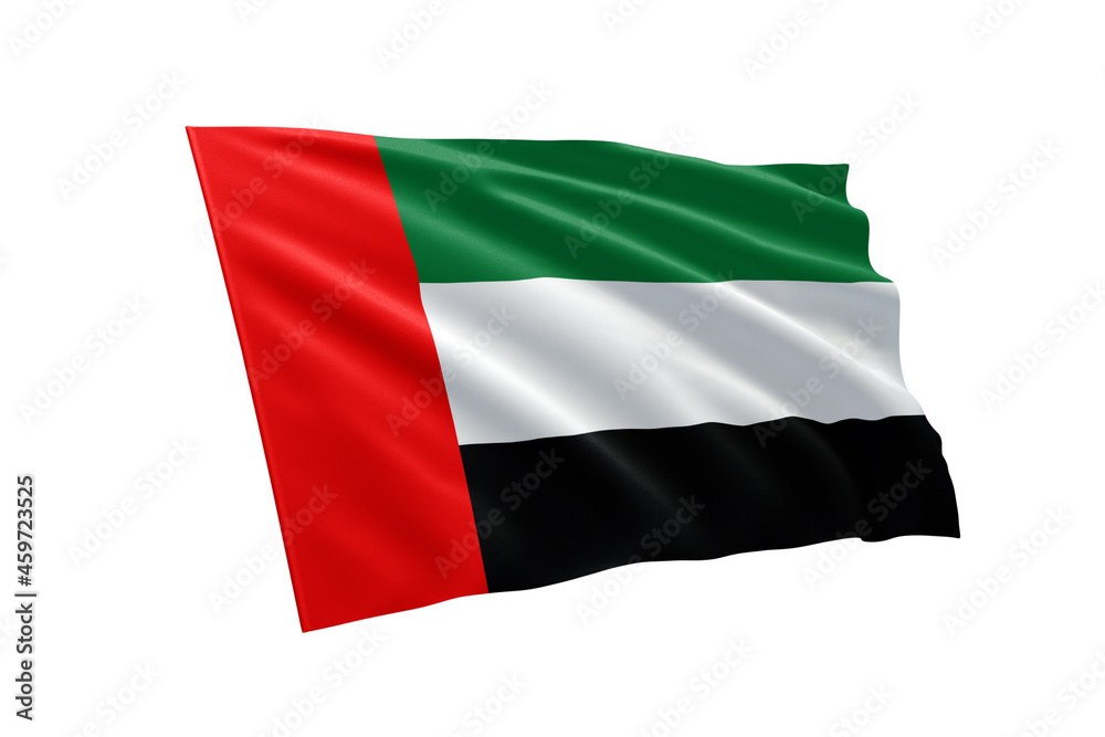 3D illustration flag of United Arab Emirates. United Arab Emirates flag isolated on white background.