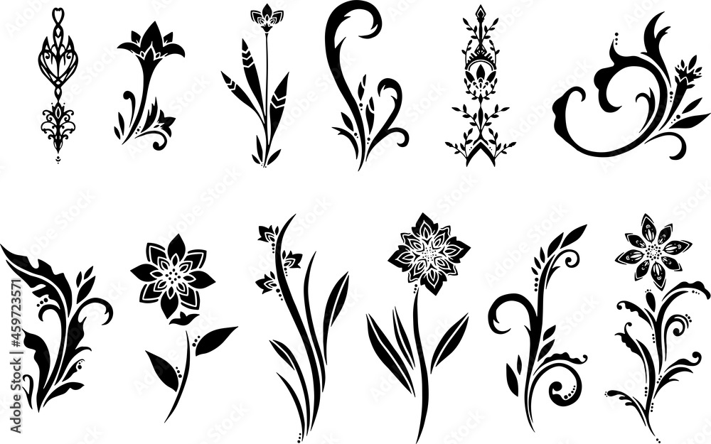 手描きのモノクロのツタ模様セット ベクター素材 Stock Vector Adobe Stock 手描きのモノクロのツタ模様セット ベクター素材 Stock Vector Adobe Stock