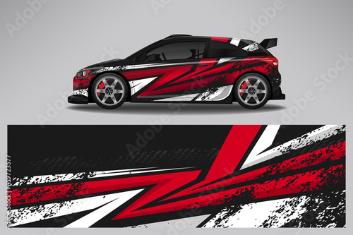 Wrap car vector design decal. Graphic abstract line racing background design for vehicle, race car, rally, adventure livery camouflage.