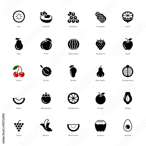Fruit, icons. colors easily changed, vector illustration.
