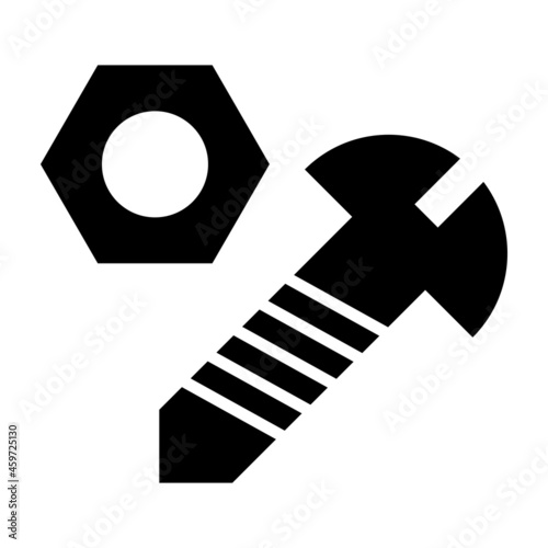 Bolt and nut icon isolated on white background. Industrial mechanical screw symbol. Vector illustration flat design style.