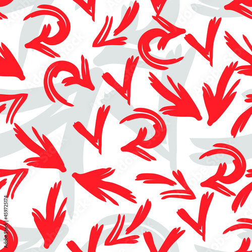 Red and grey arrows seamless pattern. Hand drawn vector background.