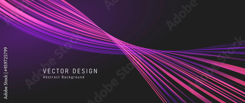 Abstract vector dark background with bright stribed wave twisting and creating curve in space