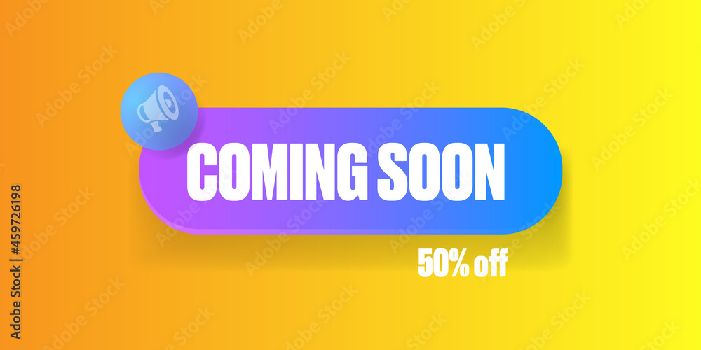 Obraz premium coming soon banner or button on the orange modern background. Coming soon sign isolated on yellow layout