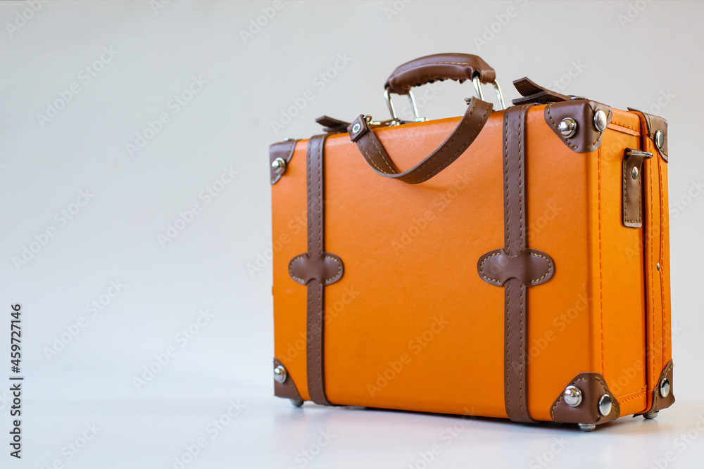Vintage leather suitcase isolated on white background Stock Photo