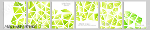 Set of vector cover notebook design. Abstract green minimal triangles halftone template design for notebook paper, copybook brochures, book, magazine. Planner and diary cover for print