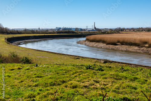 View of Snodland in the distance across the River Medway near Maidstone, Kent, England