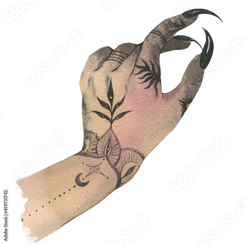 Watercolor hand of a witch.