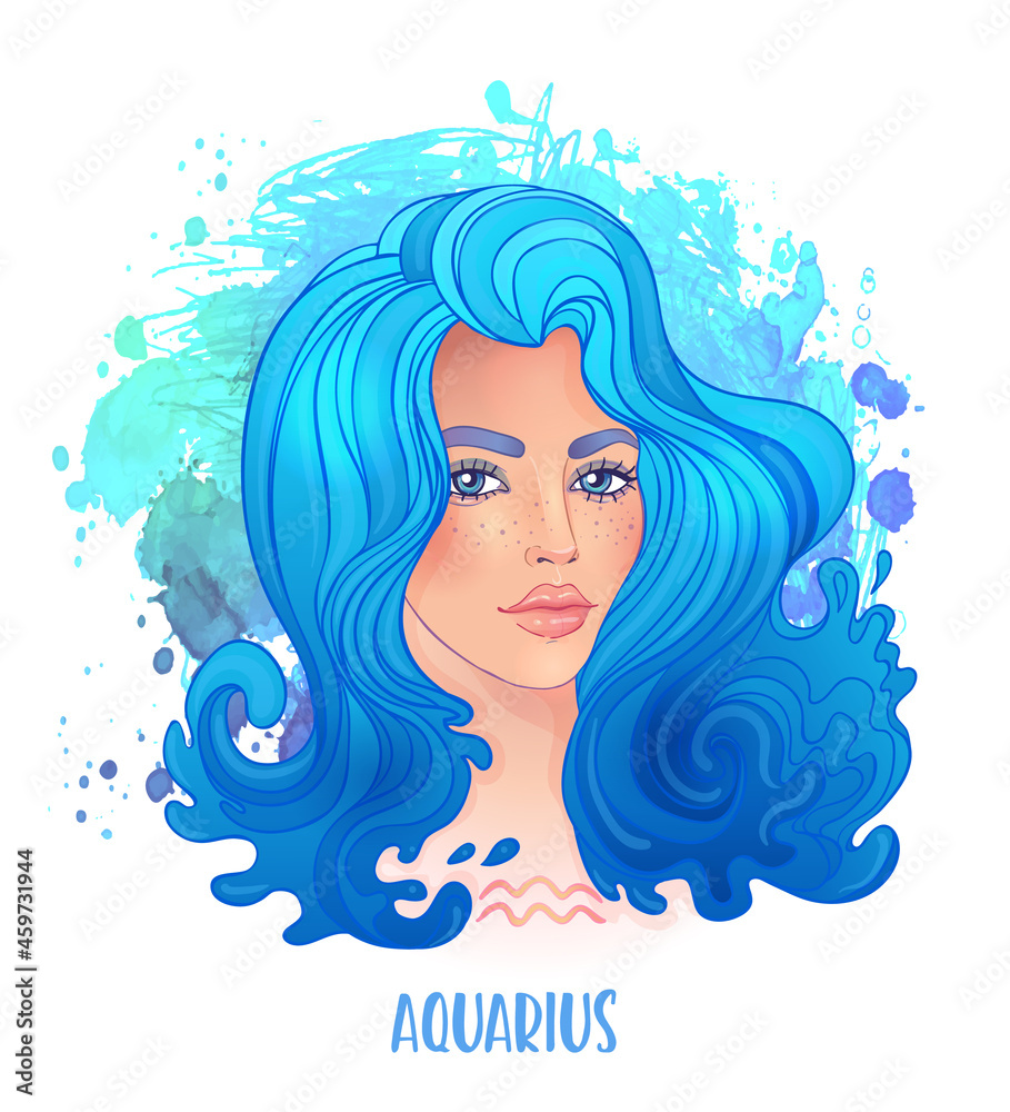 Aquarius astrological sign as a beautiful girl. Vector illustration over watercolor background isolated on white. Future telling, horoscope. Fashion woman zodiac set. Aquarius astrological sign as a beautiful girl. Vector illustration over watercolor background isolated on white. Future telling, horoscope. Fashion woman zodiac set.