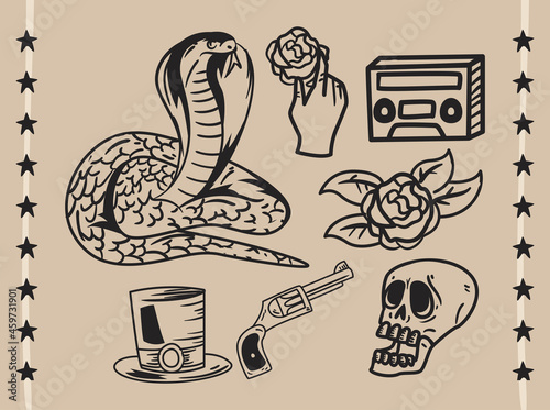 Rock and roll doodles icons