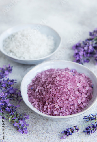 Natural herb cosmetic salt with lavender flowers