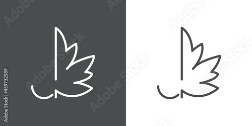 Logotipo letra inicial J en hoja de arce con lineas en fondo gris y fondo blanco