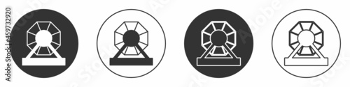 Black Lottery machine icon isolated on white background. Lotto bingo game of luck concept. Wheel drum leisure. Circle button. Vector