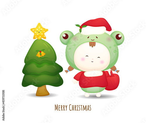 Cute baby with santa hat for merry christmas illustration Premium Vector
