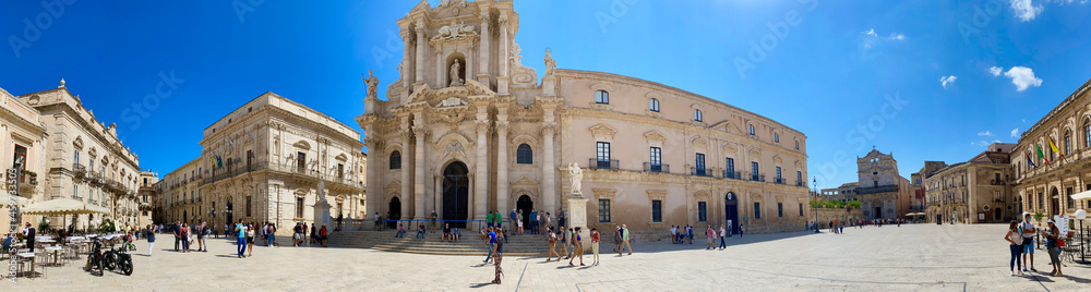 Panoramic view of Piazza del Duomo in Ortiga Island, Sicily Panoramic view of Piazza del Duomo in Ortiga Island, Sicily
