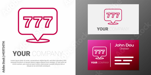 Logotype line Slot machine with lucky sevens jackpot icon isolated on white background. Logo design template element. Vector