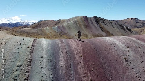 Rainbow mountain Landscape with drone in Peru