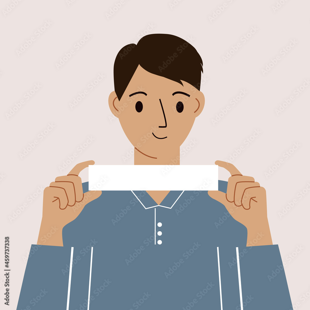 Man holding a blank sheet of paper. As a gesture, a poster recommending with a place for your text. Man holding a blank sheet of paper. As a gesture, a poster recommending with a place for your text.