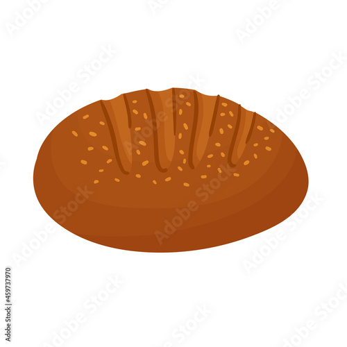 Rye bread product of circle shape, menu assortment of traditional bakery, food production vector illustration. Cartoon baked brown rye bread isolated on white