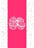 Composition of cupcake icons and colourful squares on white background