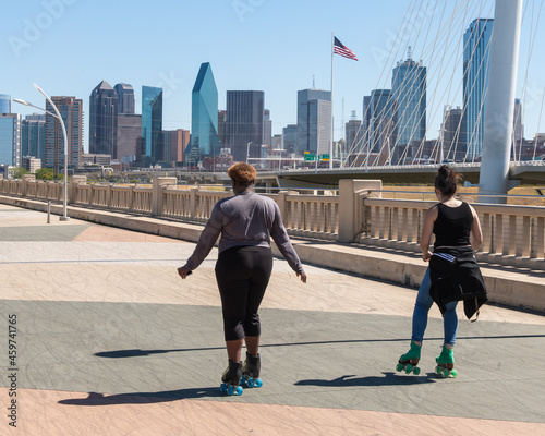 Dallas, Texas  USA - October 1 2021 Image of Ronald Kirk Bridge and Felix Lozada Gateway Continental Avenue Bridge and West Dallas Gateway near Margaret Hunt Hill Bridge in downtown Dallas daytime