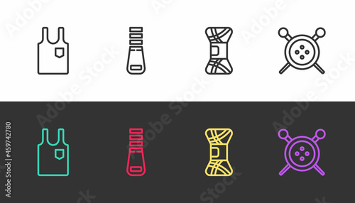 Set line Sleeveless T-shirt, Zipper, Yarn and Sewing button and knitting needles on black and white. Vector