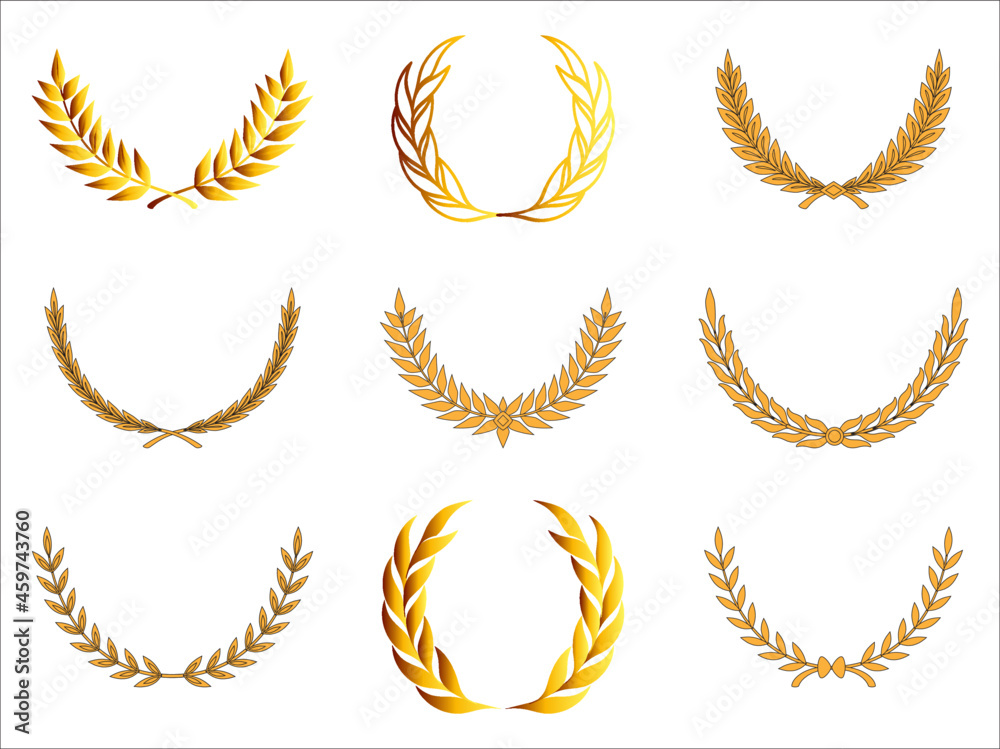 Wheat laurel icon element set Wheat laurel icon element set