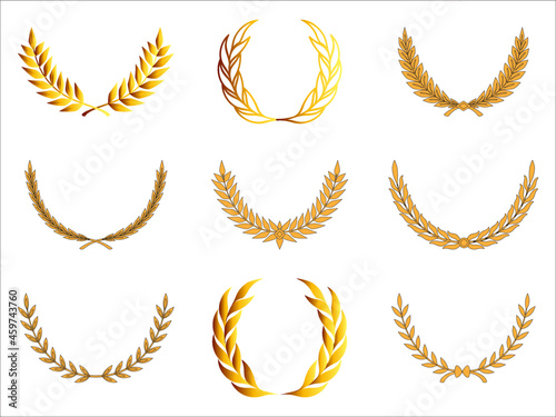 Wheat laurel icon element set