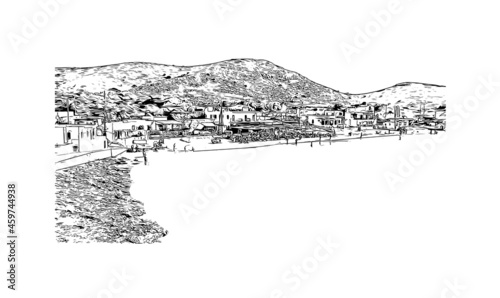 Building view with landmark of Kos is the island in Aegean Sea. Hand drawn sketch illustration in vector.