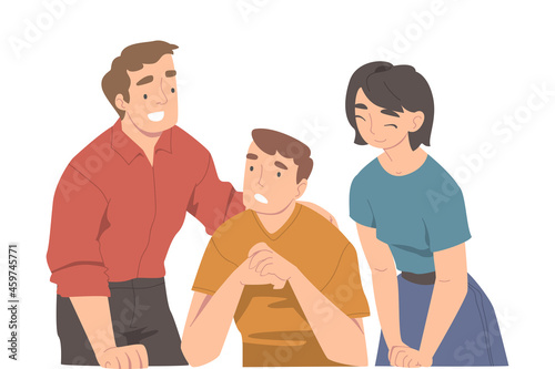 People Character Supporting Friend Encouraging Cheering Up and Raising His Spirits Vector Illustration