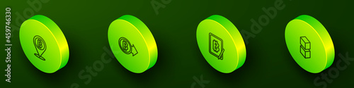 Set Isometric line Bitcoin, , Mining bitcoin from tablet and Blockchain technology icon. Vector