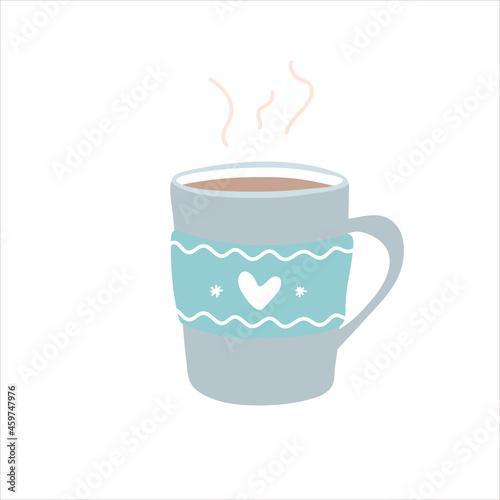 big cup with tea or coffe, flat design vector illustration hand drawing. cartoon.